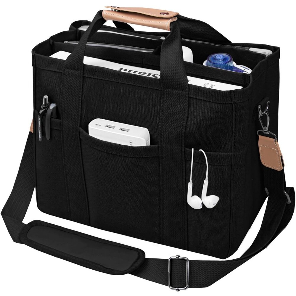 NEW Large Casual Canvas Tote Bag Multi Pockets Crossbody Laptop Women Versatile